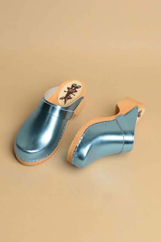 Sabots en Cuir M&eacute;tallis&eacute; - Blue