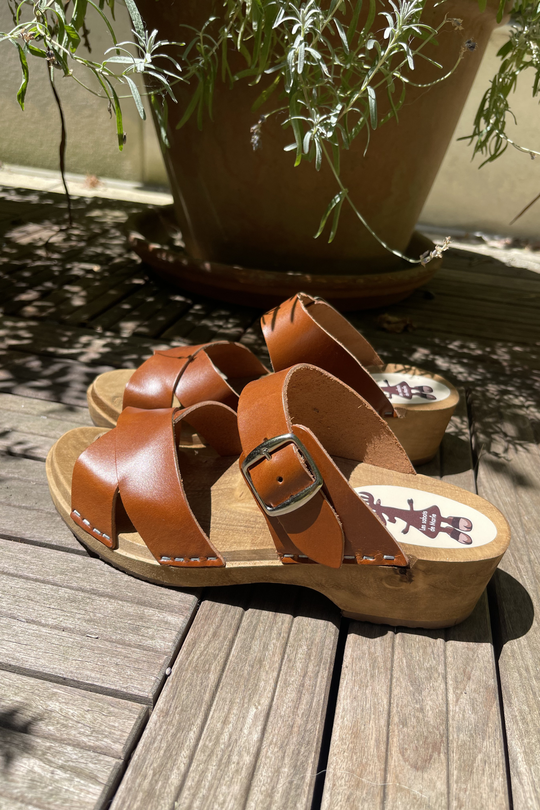 Sandales - Cuir gras cognac &agrave; tannage v&eacute;g&eacute;tal